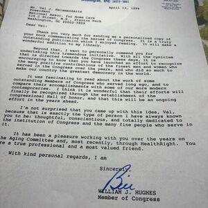 🇺🇸 Congressman William J. Hughes — 1994 Signed Autograph Letter | New Jersey